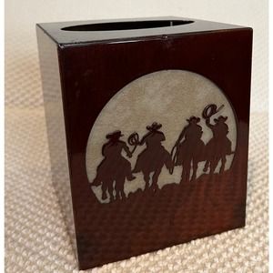 VTG Rustic Cowboy Silhouette Metal Enamel Tissue Box Cover Western Cottage core